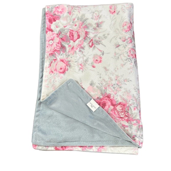 Laura Ashley floral Pink Grey Baby Blanket Minky Flannel Fleece - Picture 1 of 6